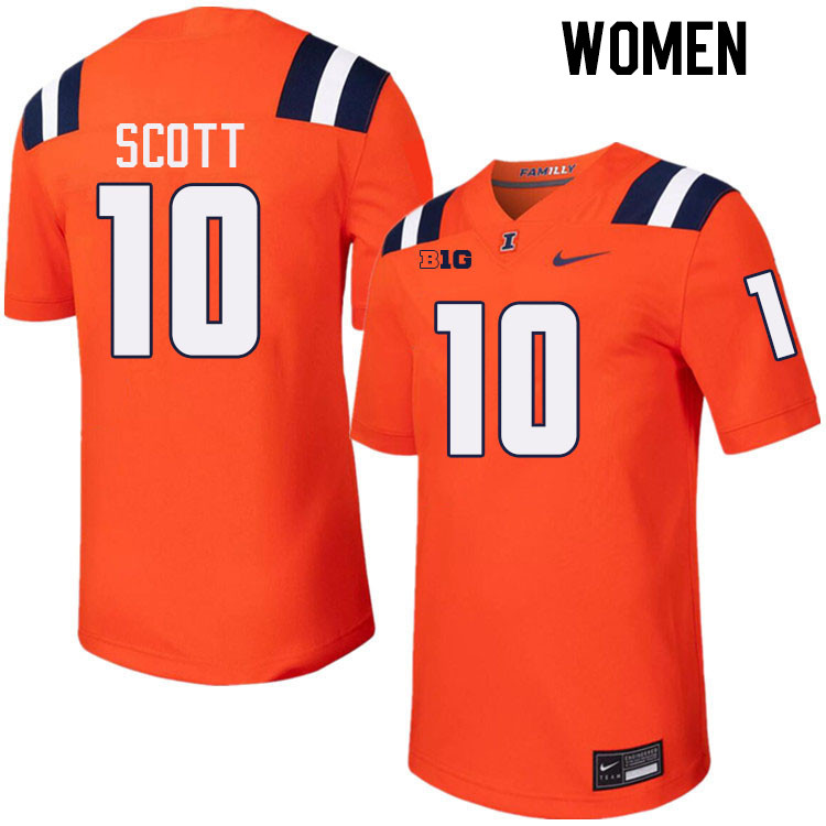 Women #10 Miles Scott Illinois Fighting Illini College Football Jerseys Stitched-Orange